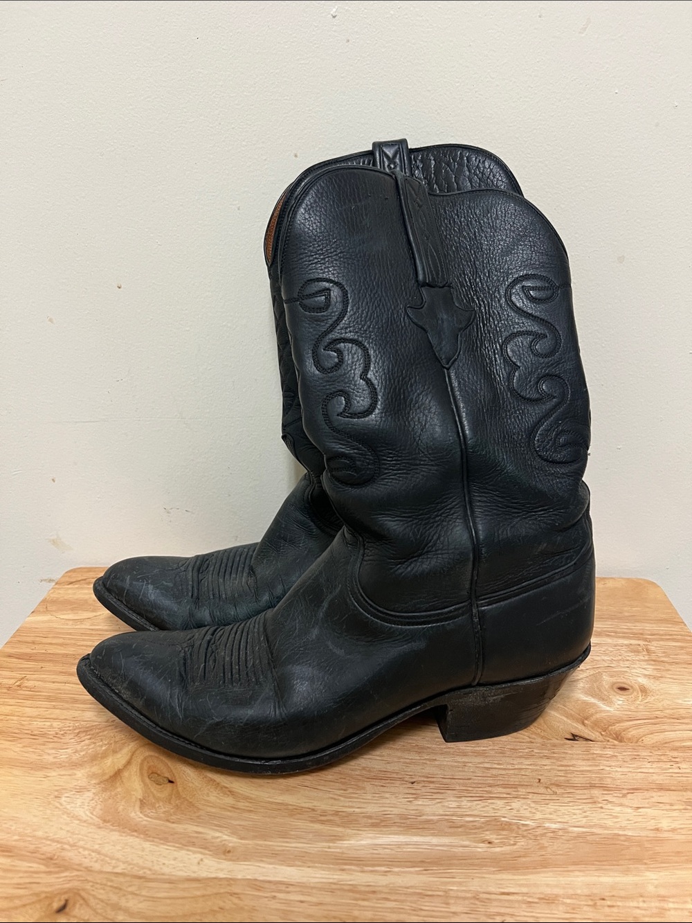 Lucchese Black Leather Cowboy Boots